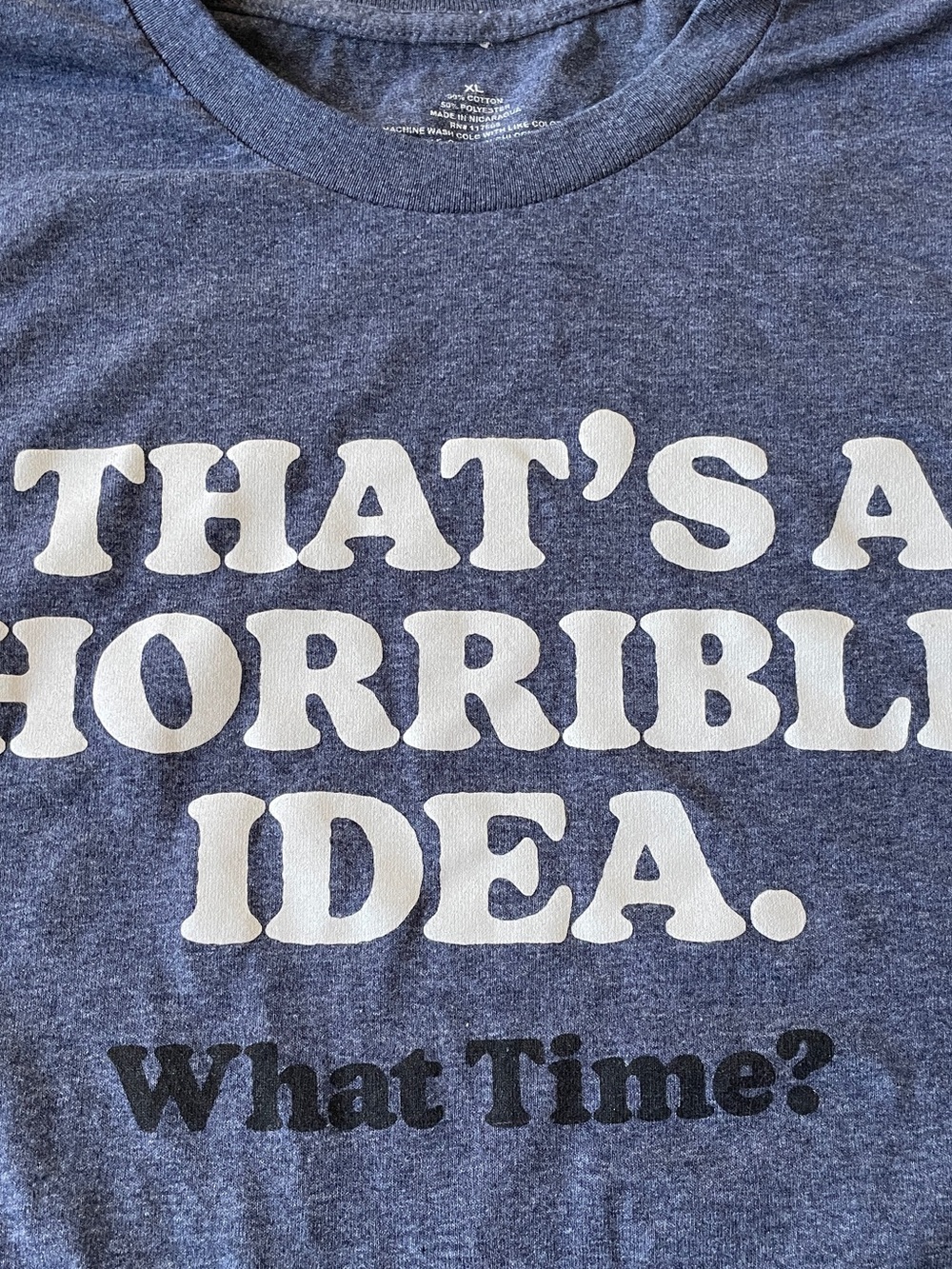 'That's a Horrible Idea' Blue Graphic Tee Funny Friend Gift XL